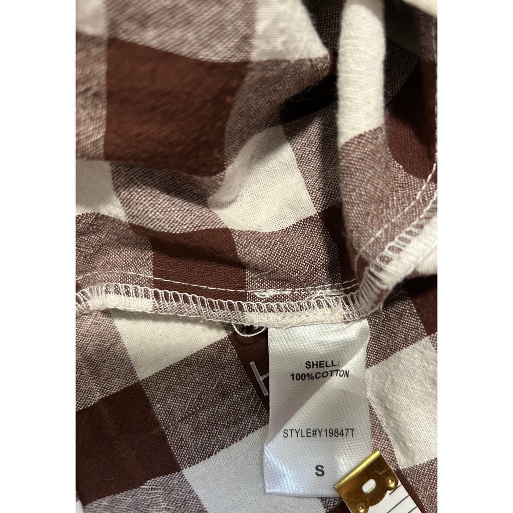 Pomander Place Tuckernuck Brown Gingham Peplum Button Down Shirt S 100% Cotton - Picture 11 of 11